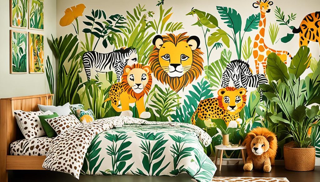 Safari-themed bedding for imaginative kids spaces