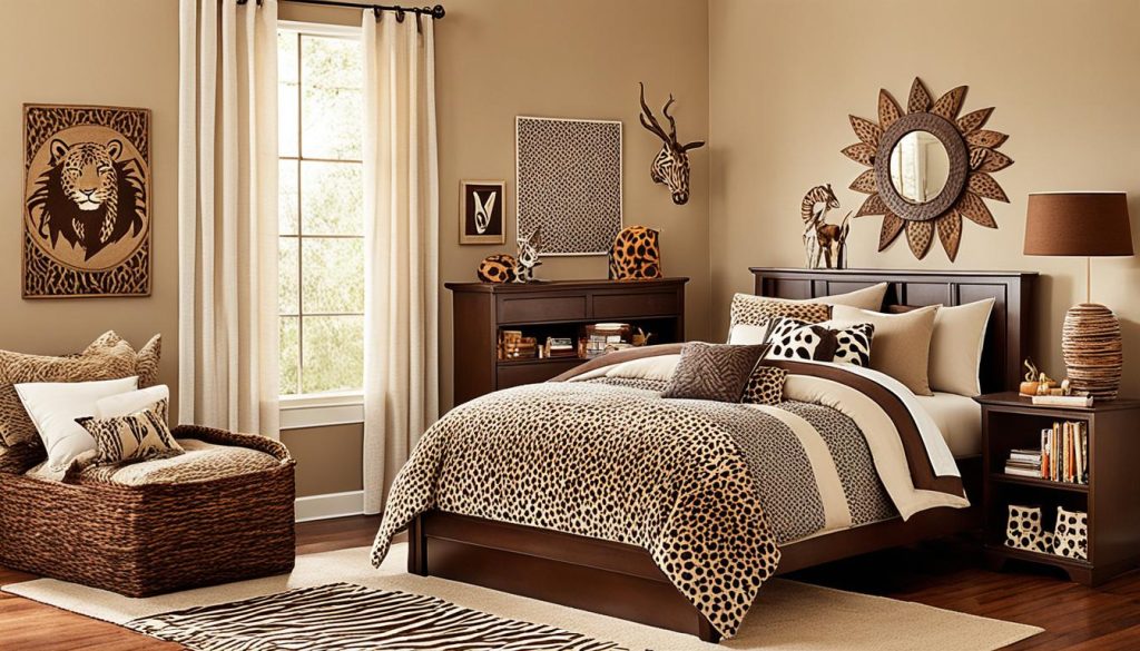 Safari-themed girls bedroom with earthy tones