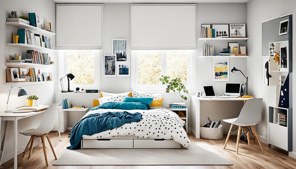 Scandinavian teen bedroom with functional furniture