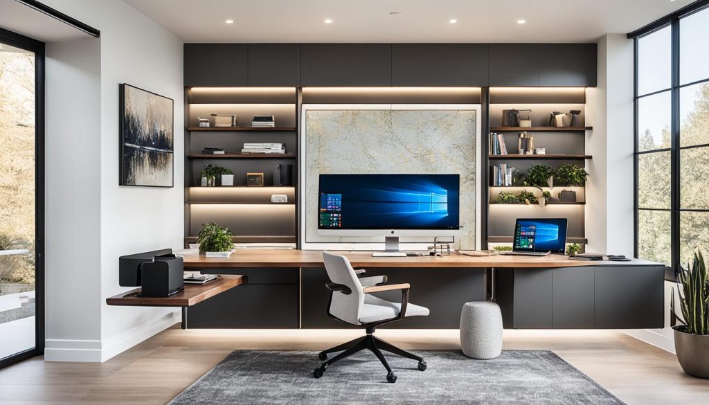 Seamless technology integration in lavish office interiors