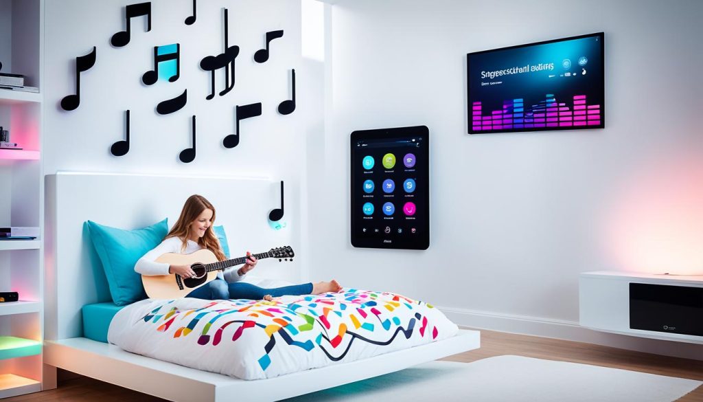 Smart home integration in a music-themed bedroom