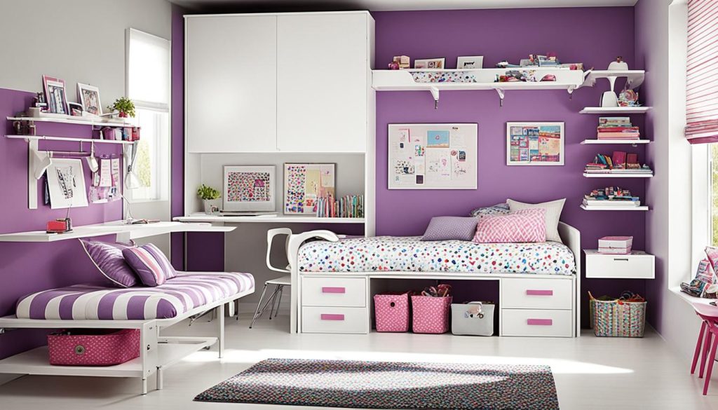 Space-saving solutions for girls' bedroom organization