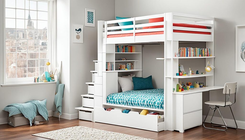 Storage stairs in loft bed design