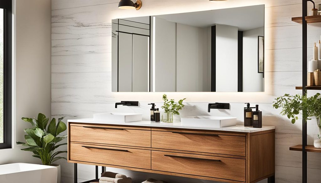 Stylish bathroom vanities with wood finishes