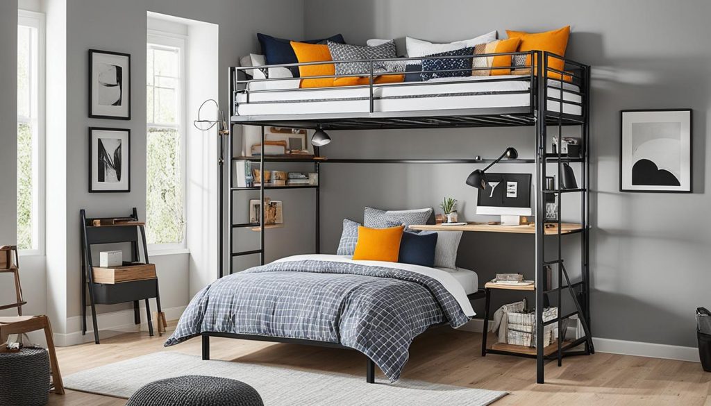 Tall ceiling loft beds for vertical space optimization