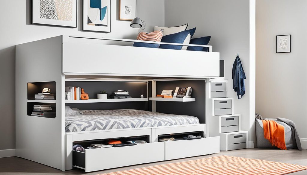 Tech-integrated loft beds with smart storage solutions