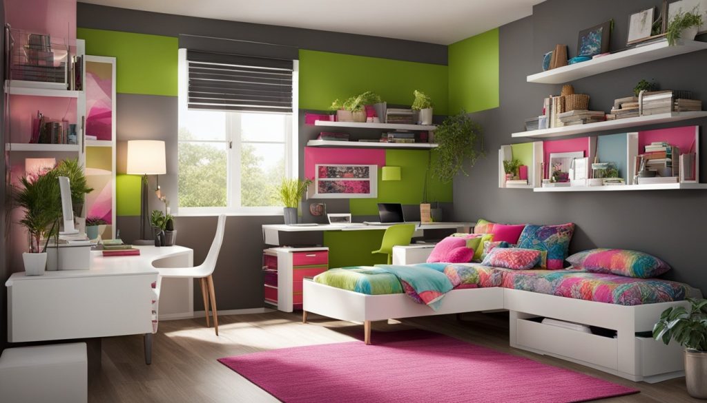 Teen bedroom decor with stylish furniture