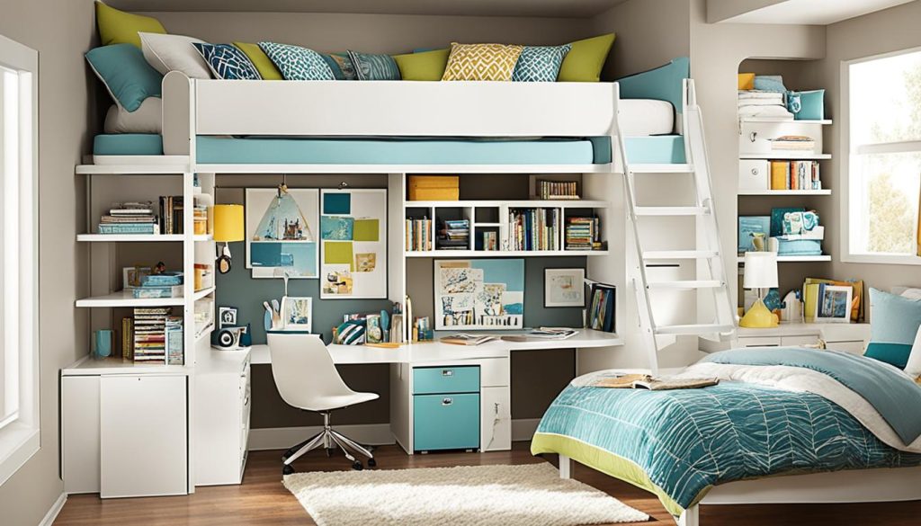 Teen bedroom with lofted bed