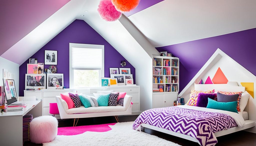 Teen bedroom with striking ceiling elements