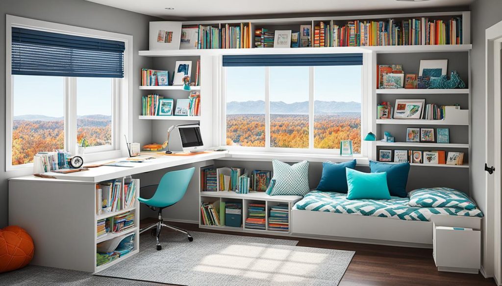 Teen loft bed with study nook