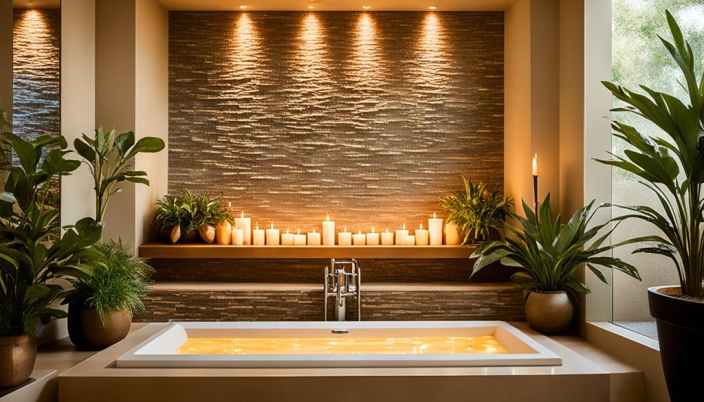 Tranquil lighting in a spa-like bathroom