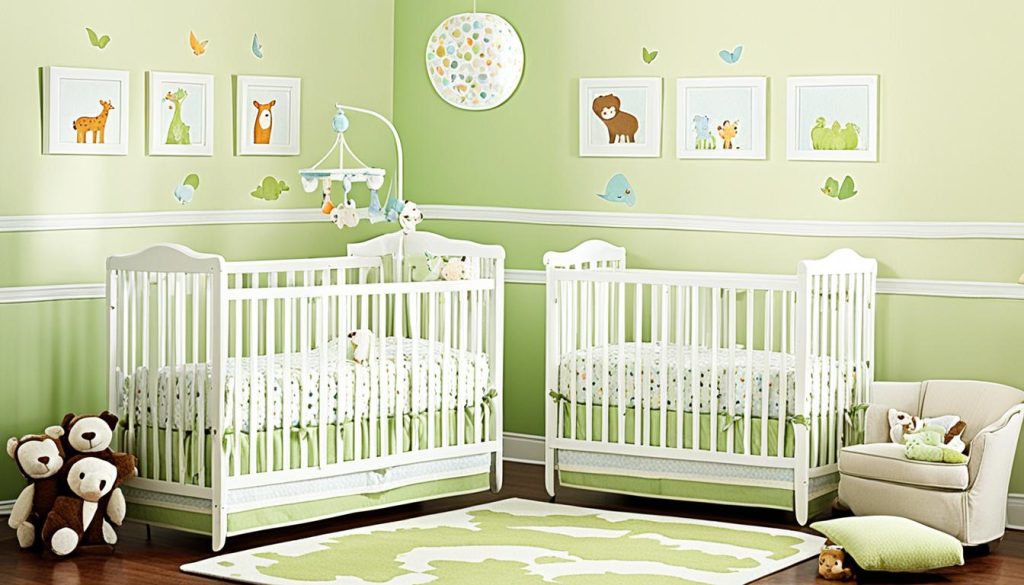 Twin cribs in a nursery