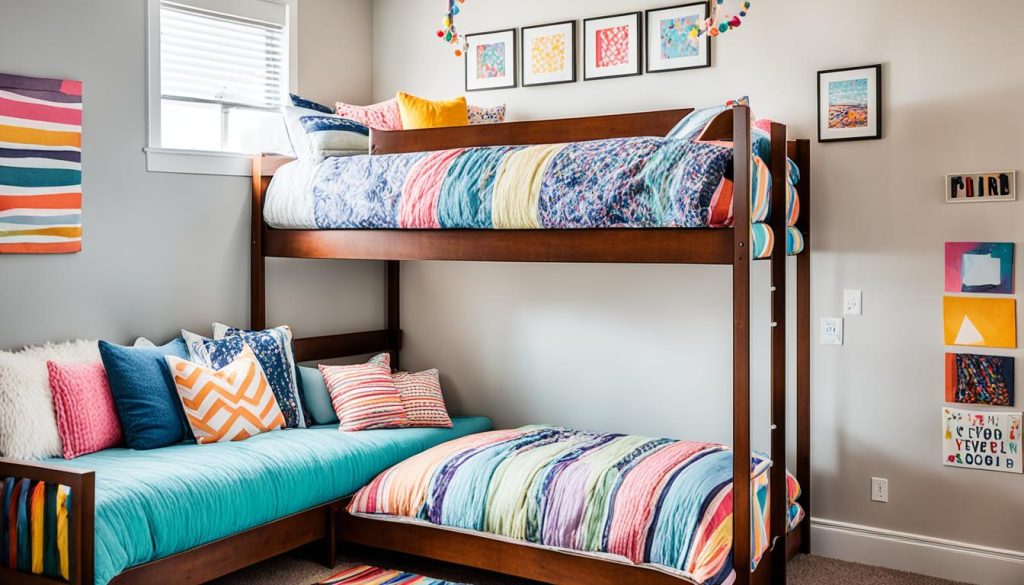 Twin loft beds in shared bedroom