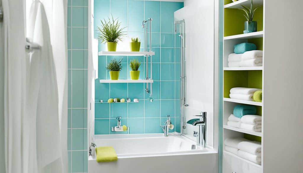 Vertical storage solutions in a small bathroom