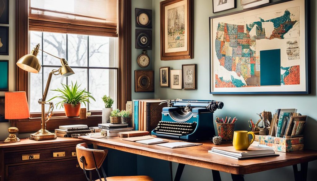 Vintage desk in eclectic office style