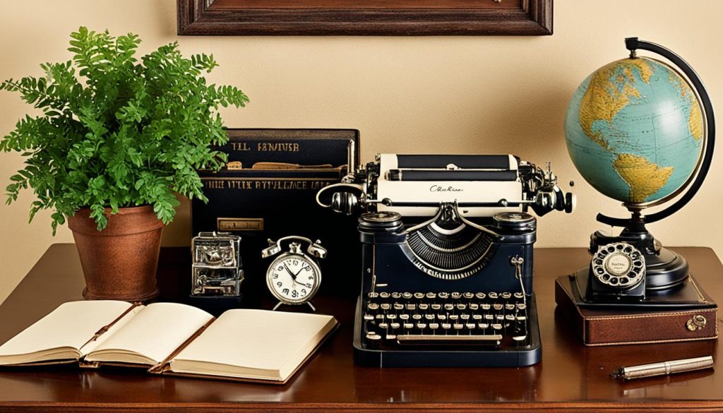 Vintage office supplies in antique-inspired office