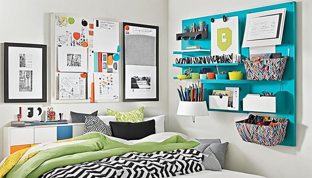 Wall-mounted organizational art for teen bedrooms