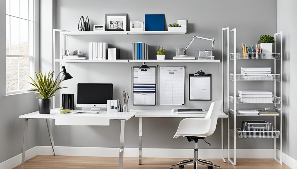 Wall-mounted organizers in a home office