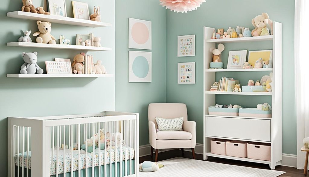 Wall-mounted shelves for nursery space optimization