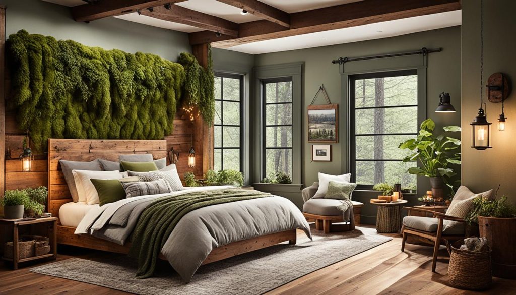 Woodland theme bedroom with rustic accents