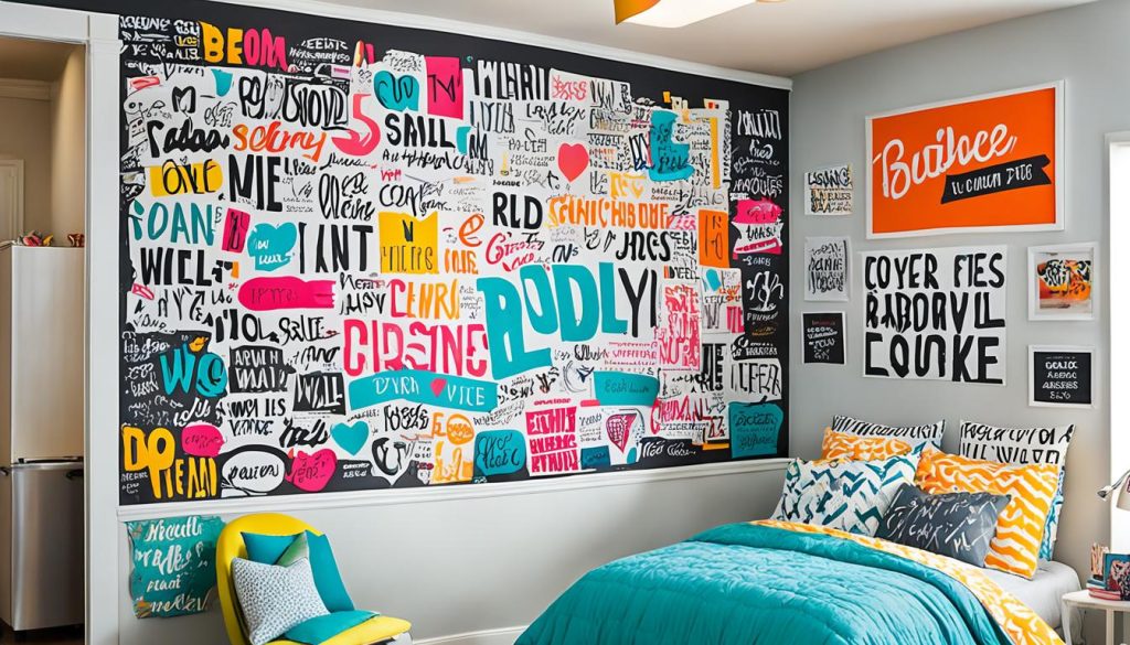 Word art in teen bedroom