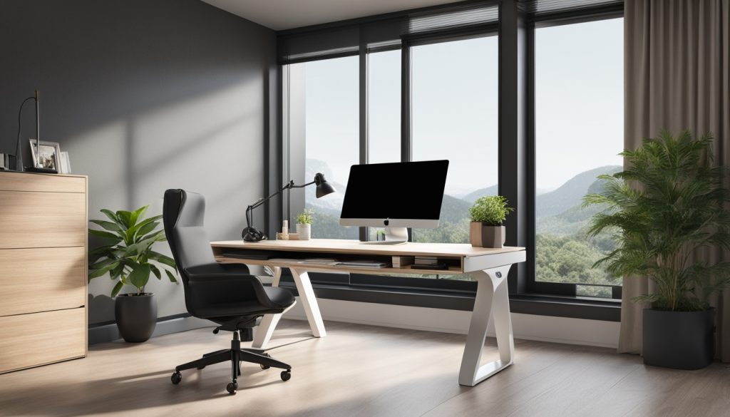 ergonomic home office desk setup