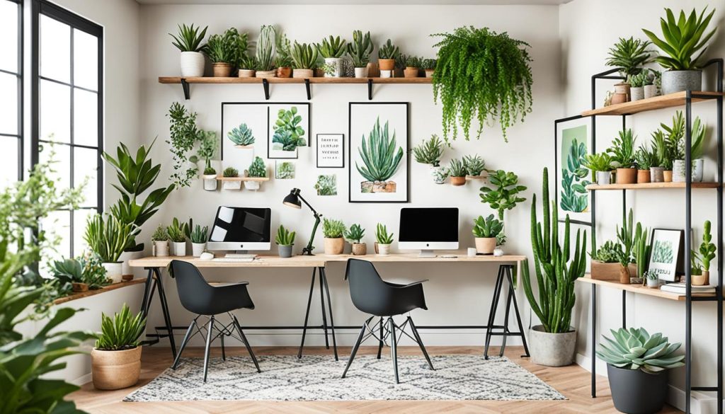 home office decor for two with plants