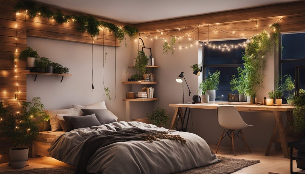 loft bed decor with string lights