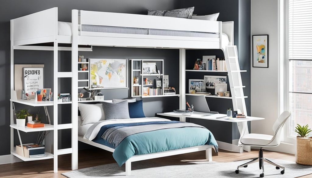 loft bed with desk and storage