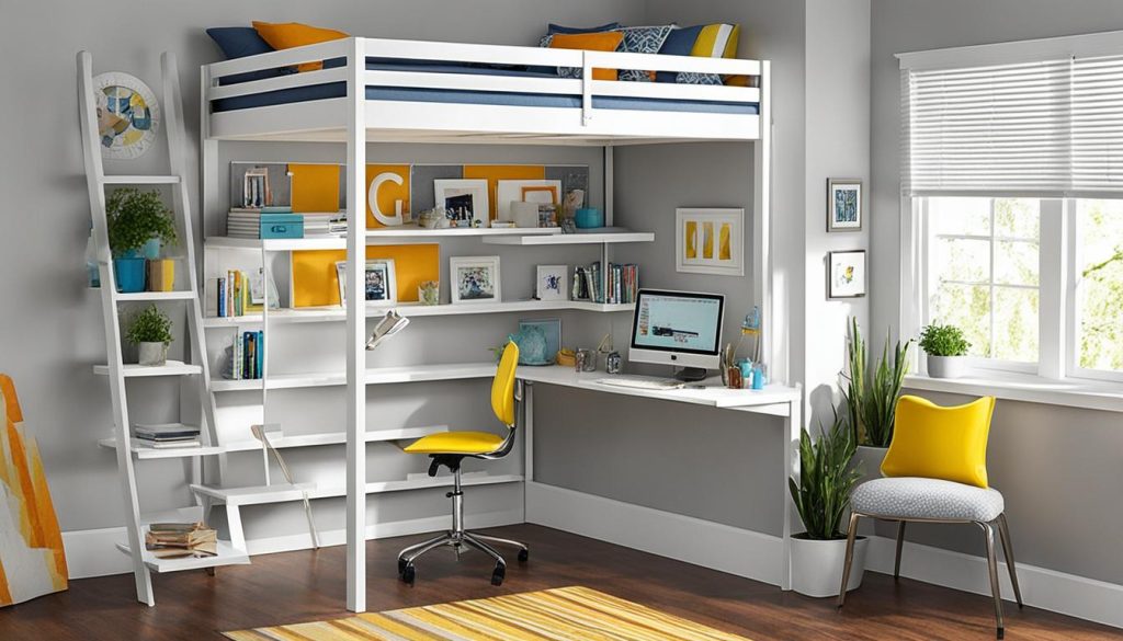 loft bed with desk area