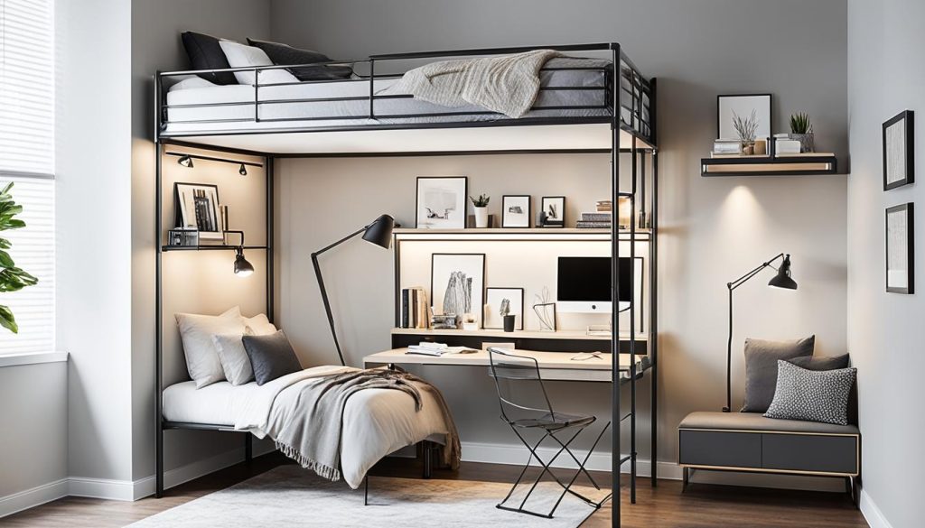 modern bedroom styles with loft bed lighting