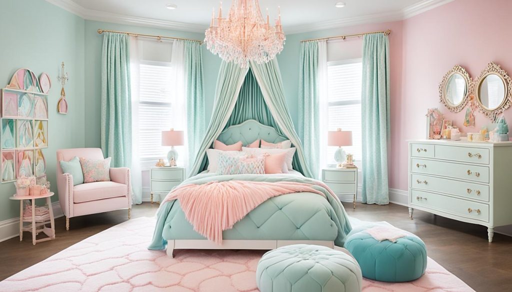 pastel-colored rug in princess-themed room