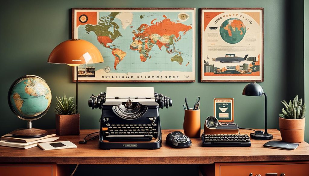 retro workspace with hidden modern devices