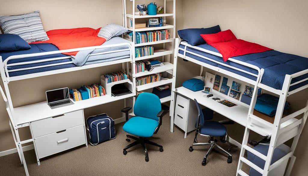 triple dorm loft beds with accessories