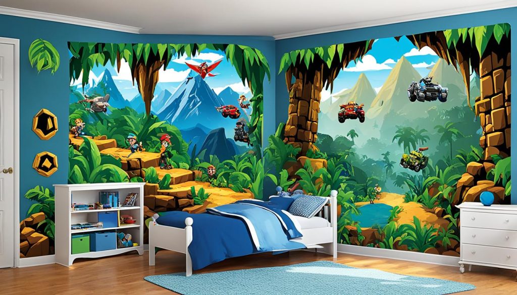 Adventure-inspired wall decals for video game room