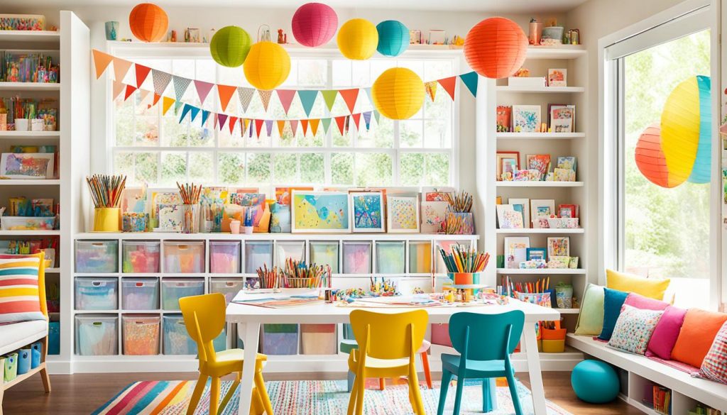 Art corner in kid playroom decor