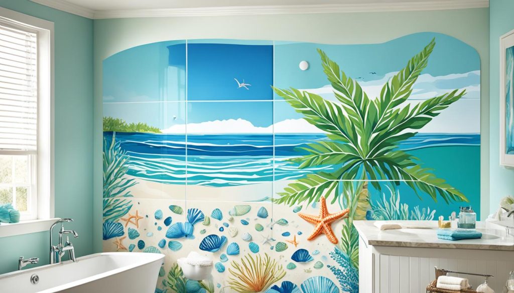 Beach-inspired artwork for ocean-themed showers