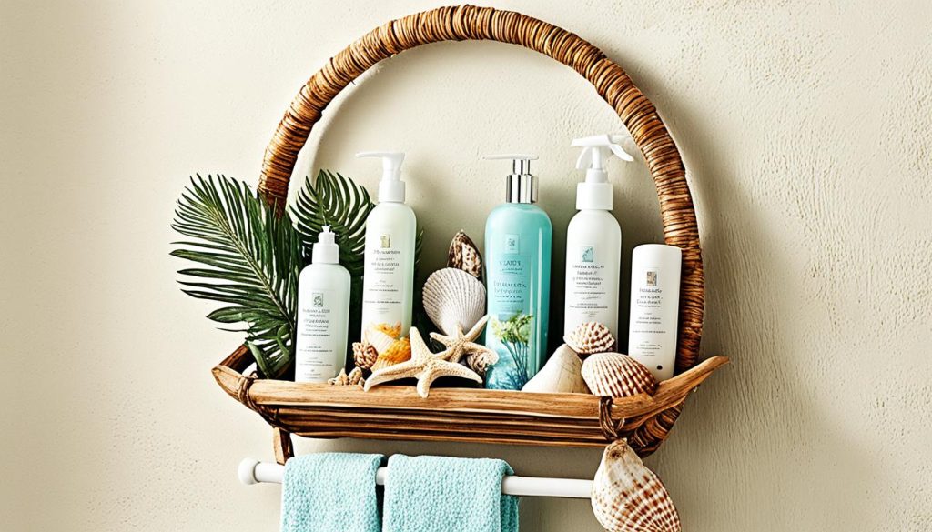 Beach shower caddy with natural elements