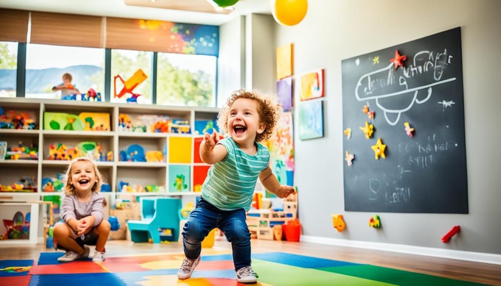 Chalkboard walls in kids playroom