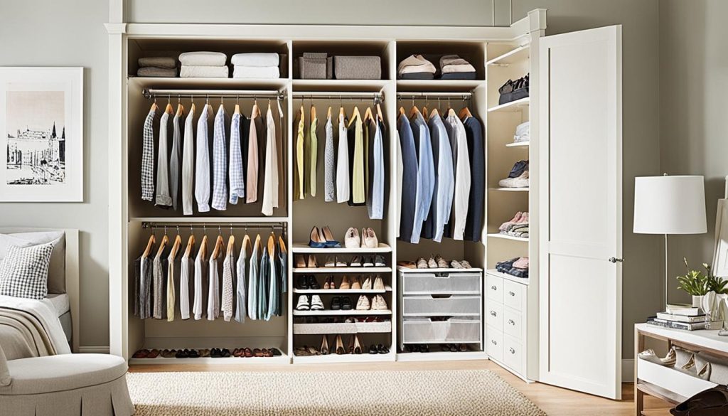 Closet organization in compact bedroom