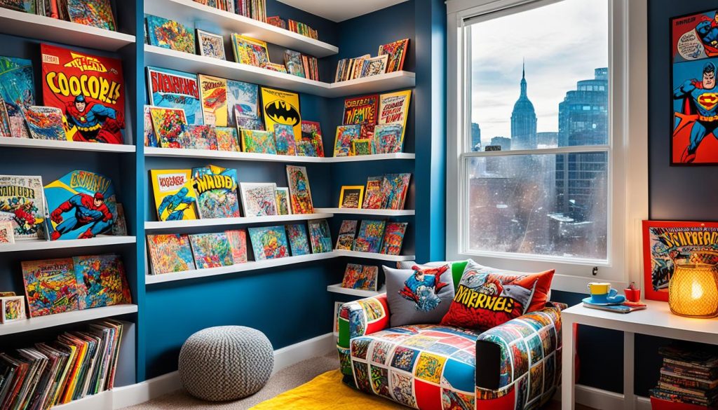 Comic book reading nook with spirited bedroom aesthetics