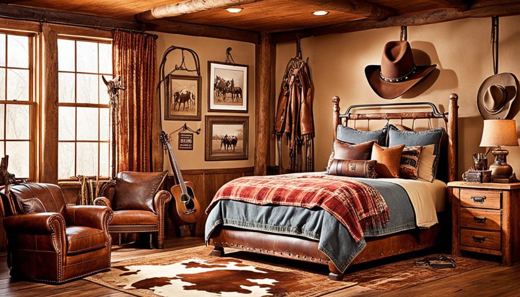 Cowboy-themed bedroom with western decor