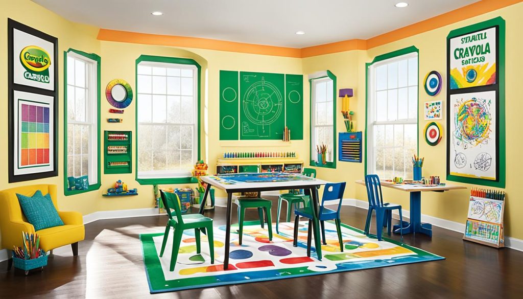 Crayola art stations in family game room