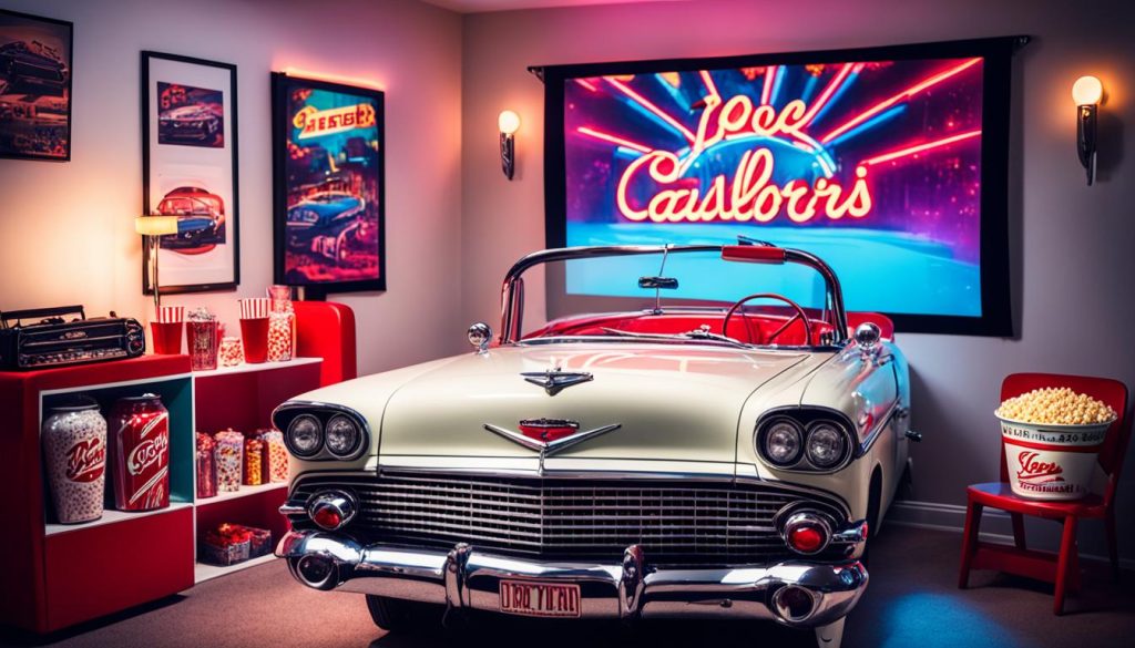 Drive-in theater atmosphere in classic car-themed bedroom