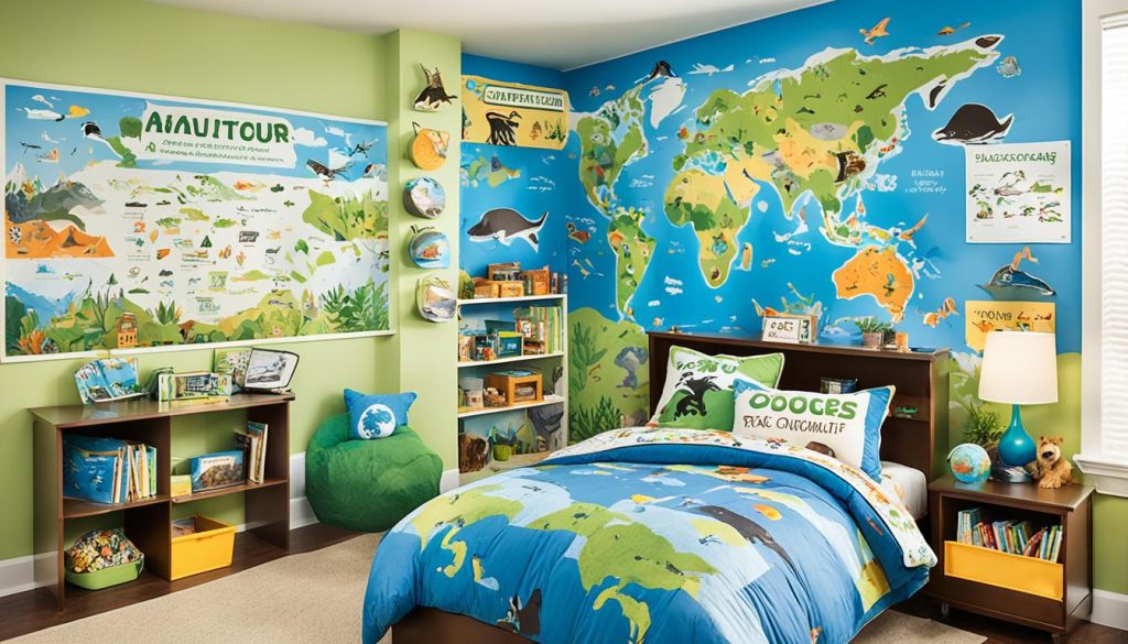 Educational elements in adventure themed boys rooms