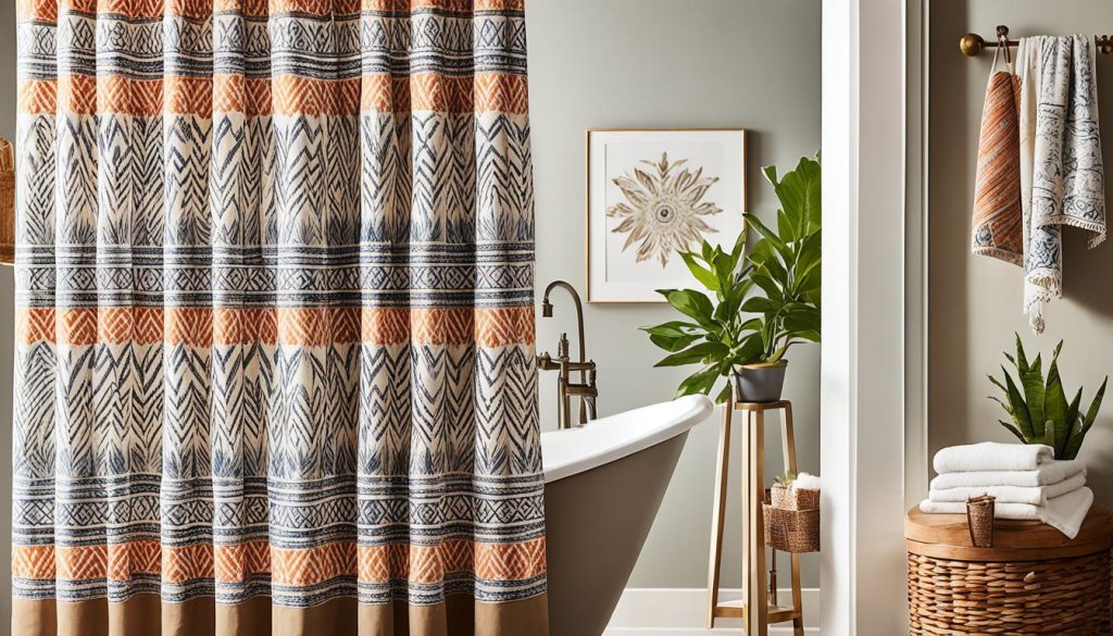 Ethnic prints and textures in shower curtains