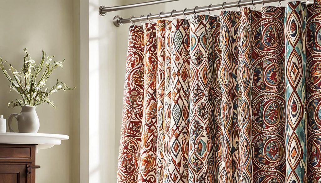 Ethnic textile motifs in shower curtains