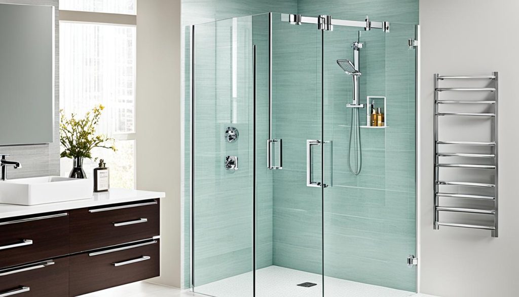 Frameless glass shower enclosure