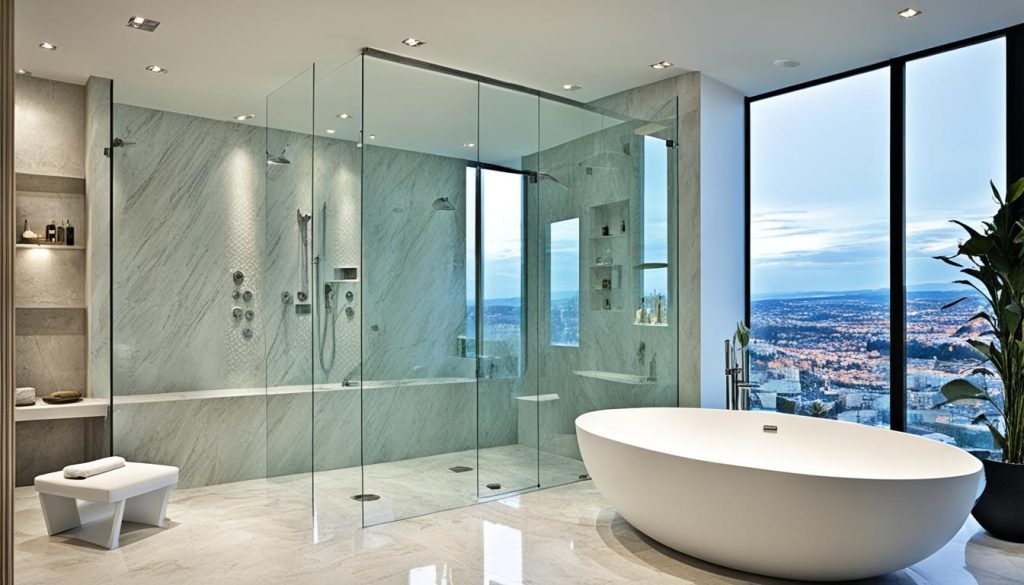 Freestanding bathtub in shower space