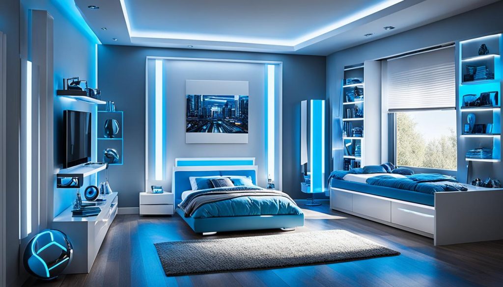 Futuristic lighting in a boy's bedroom